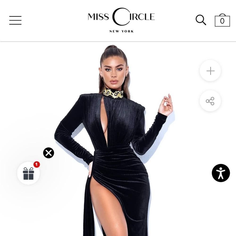Zenaida Black Cutout High Slit Velvet Gown